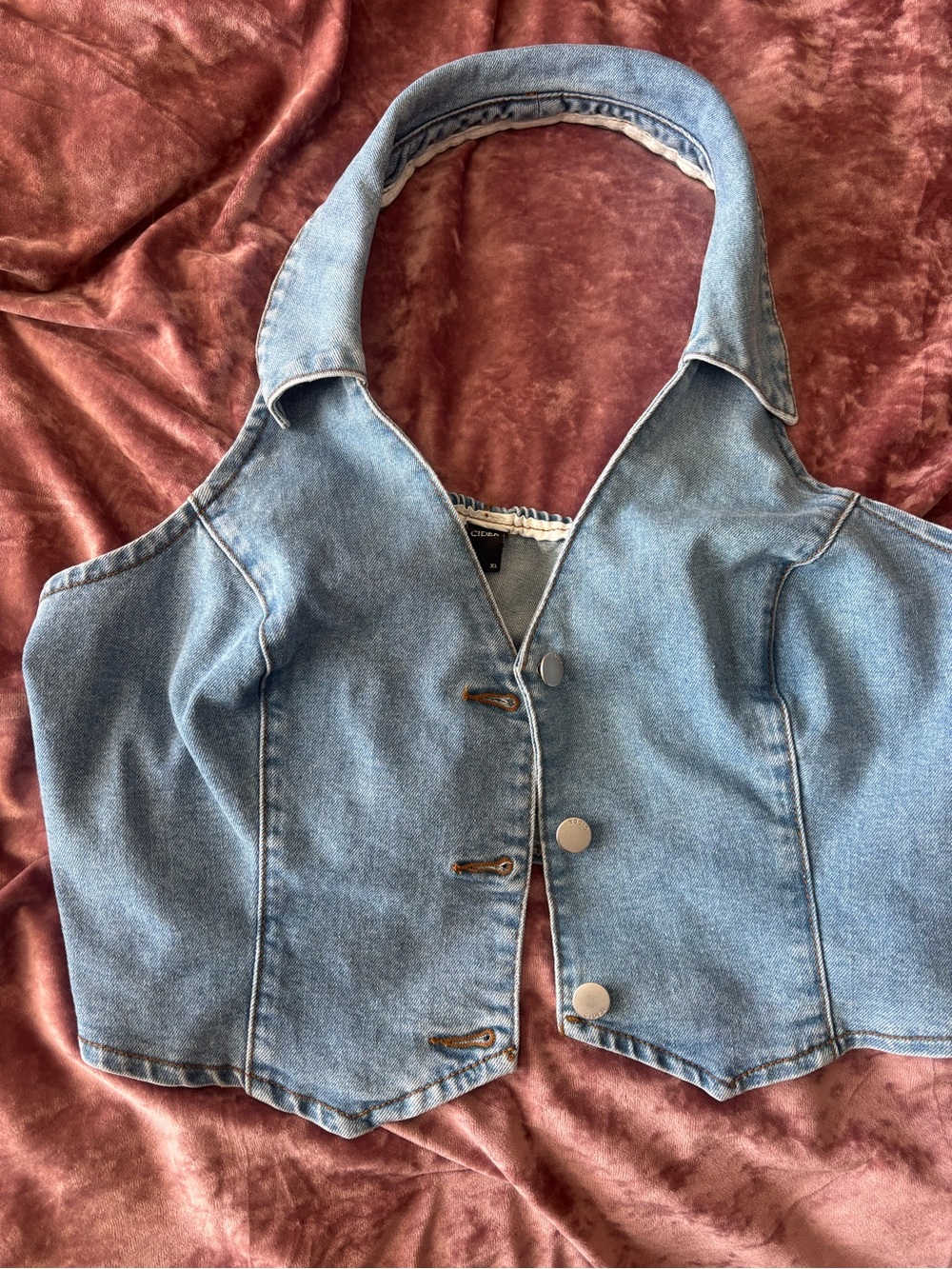 Cider Light Blue Denim Halter Vest